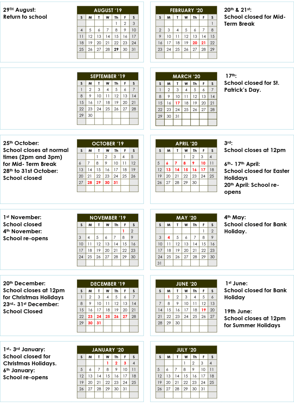 School Calendar - Culmore National School